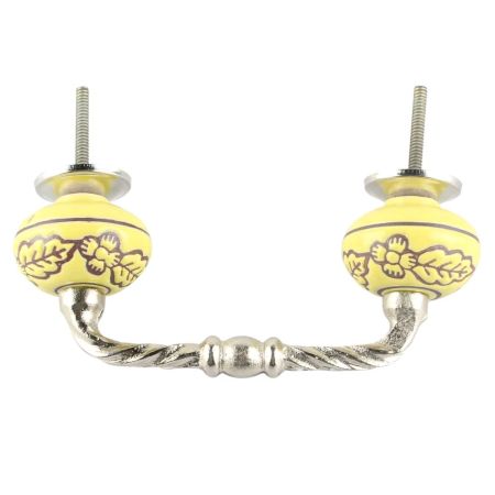 Yellow Leaf Flower Etched Ceramic Cut Bridge Handle